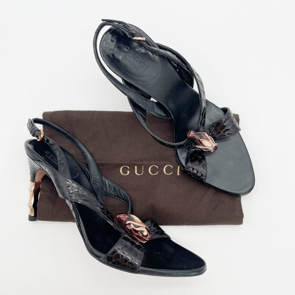 Gucci 2004 Tom Ford Black Python Snakeskin Serpent Head Bamboo Heel Sandals US 6 - Picture 3 of 15